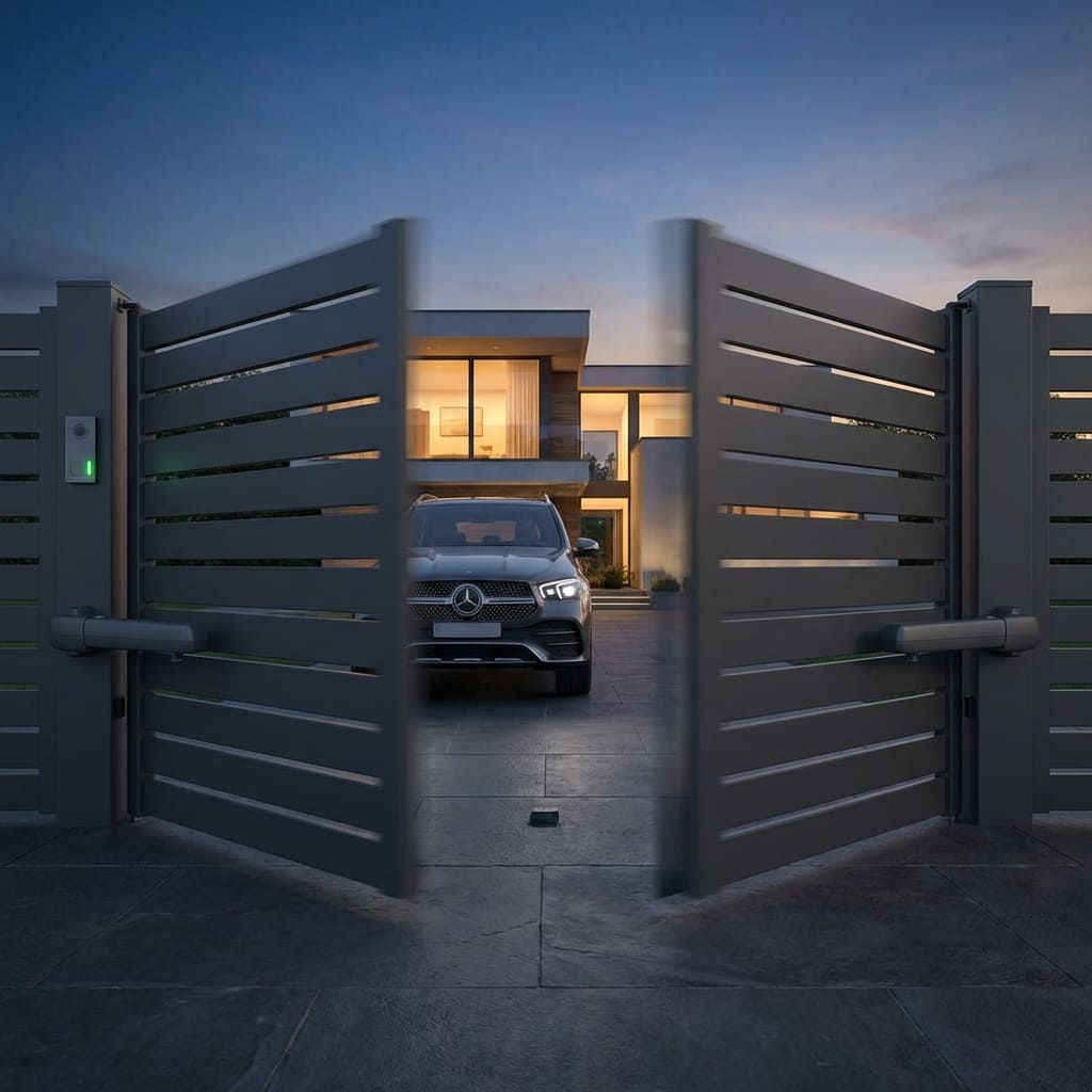 Elektrisches Doppelflügeltor geöffnet