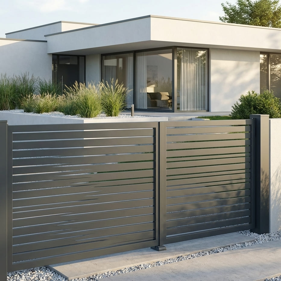 Modernes Doppelflügeltor mit Lamellen