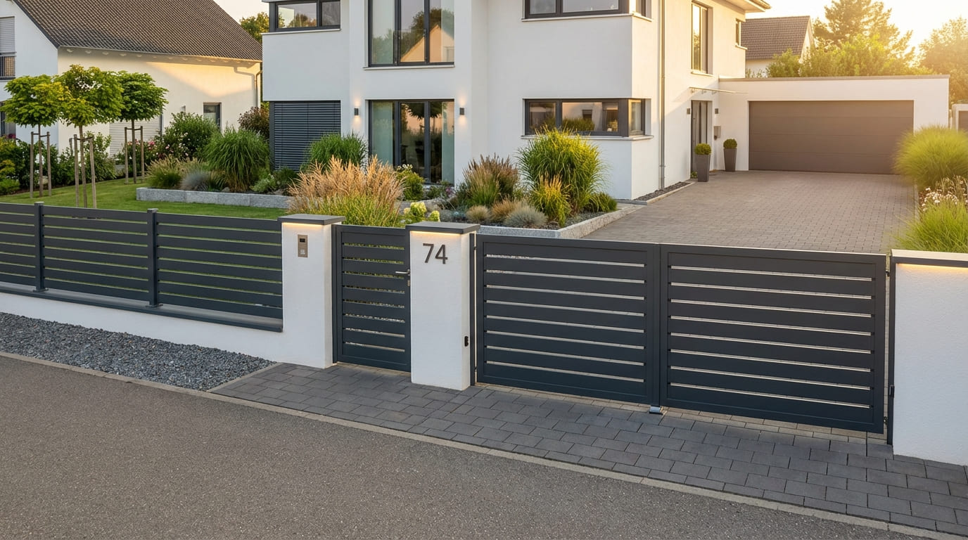 Hauseingang mit Pforte und Zaun