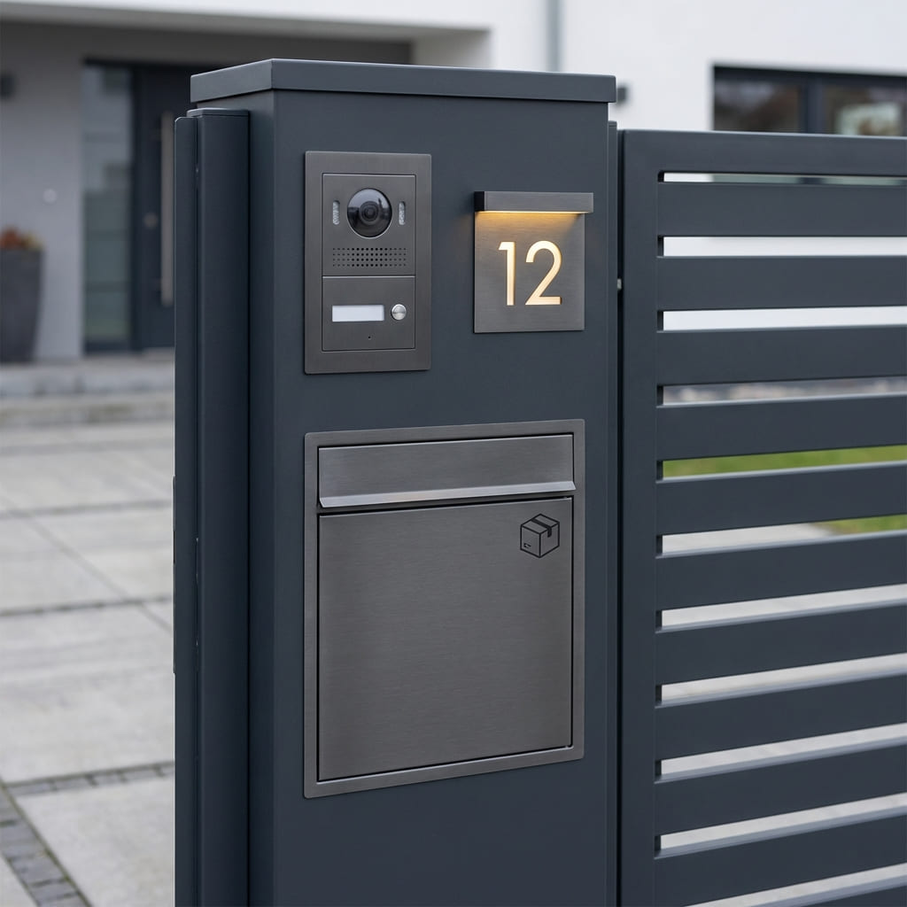 Pforte mit Klingel und Sprechanlage