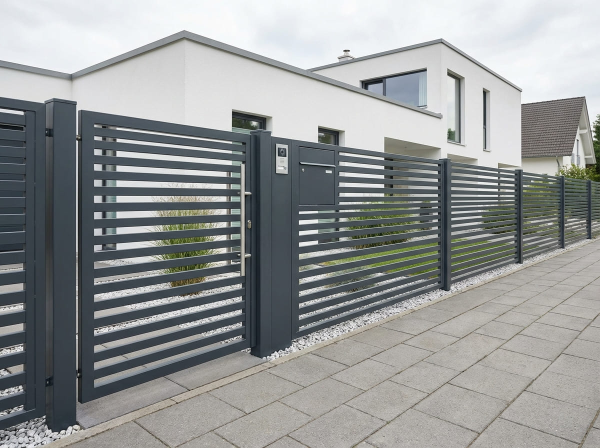 Moderne Pforte mit Lamellen