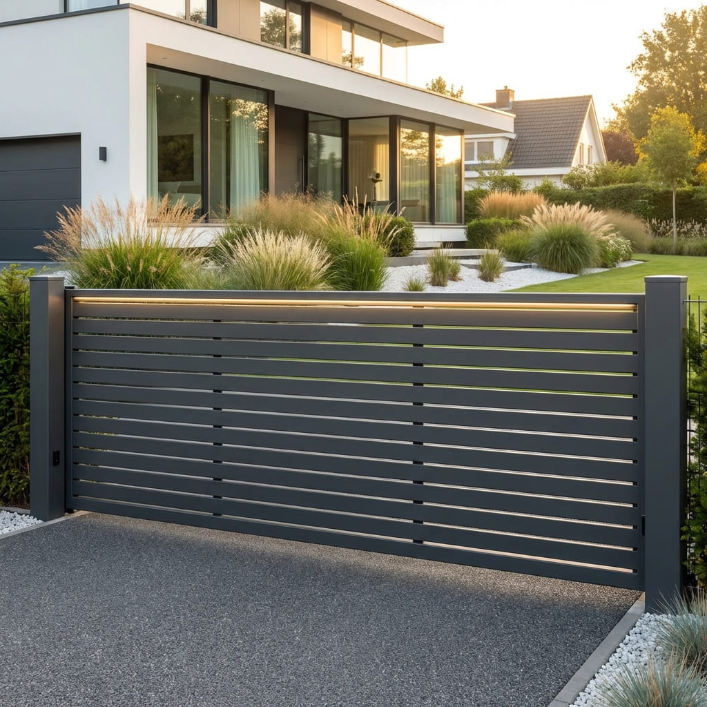 Modernes Schiebetor in Anthrazit