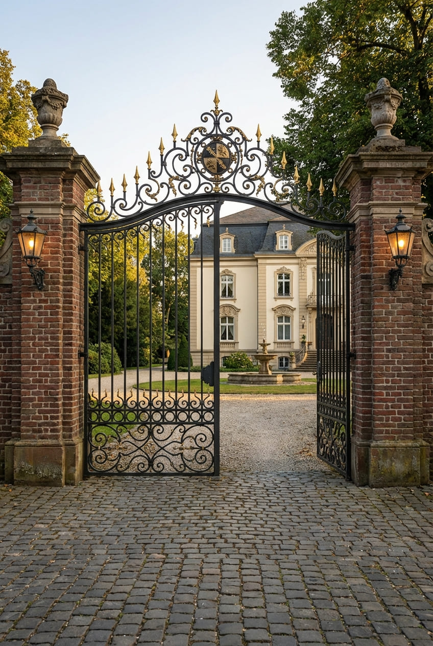Schmiedeeiserner Zaun Villa Einfahrt