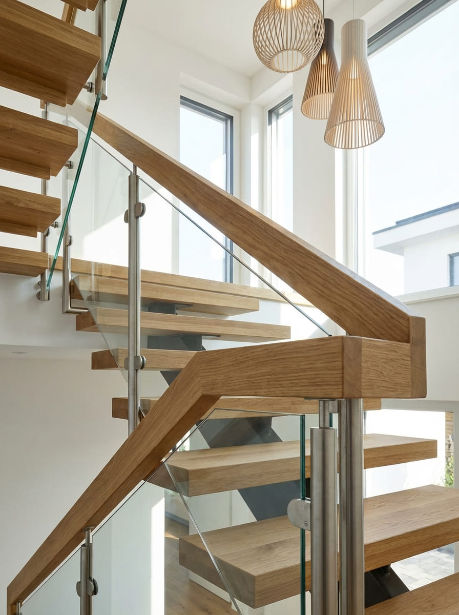 Treppengeländer Edelstahl mit Glas innen